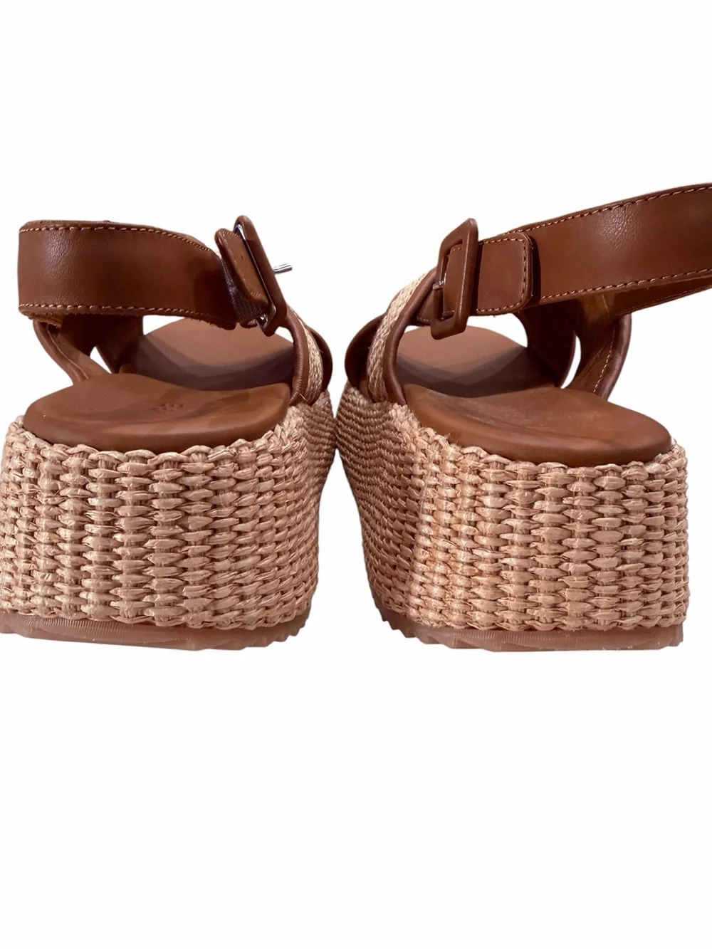 M.Gemi Made in Italy Raffia Platform Wedge Sandals Tan Leather Size 41 NWOB